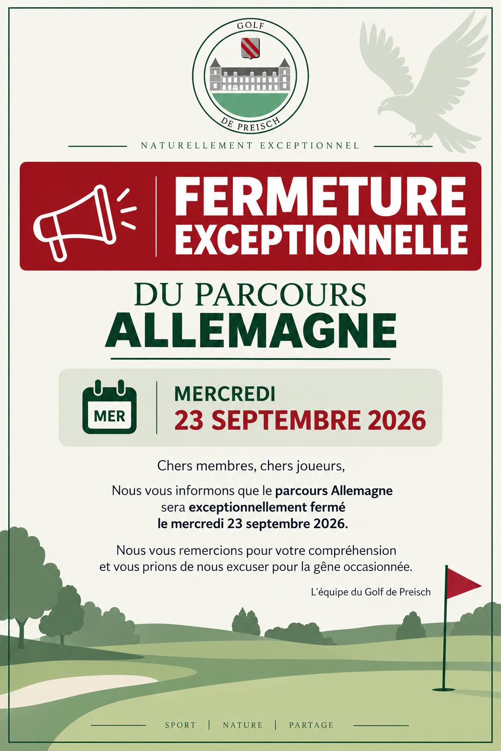 FERMETURE EXCEPTIONNELLE DU PARCOURS ALLEMAGNE